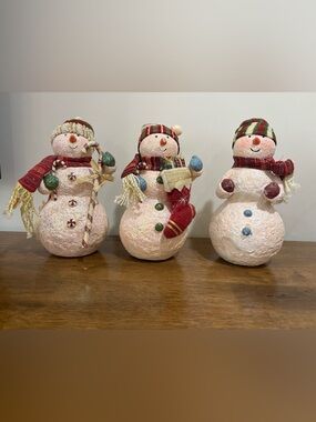 Festive Red-Accented Snowman Trio Holiday Decor